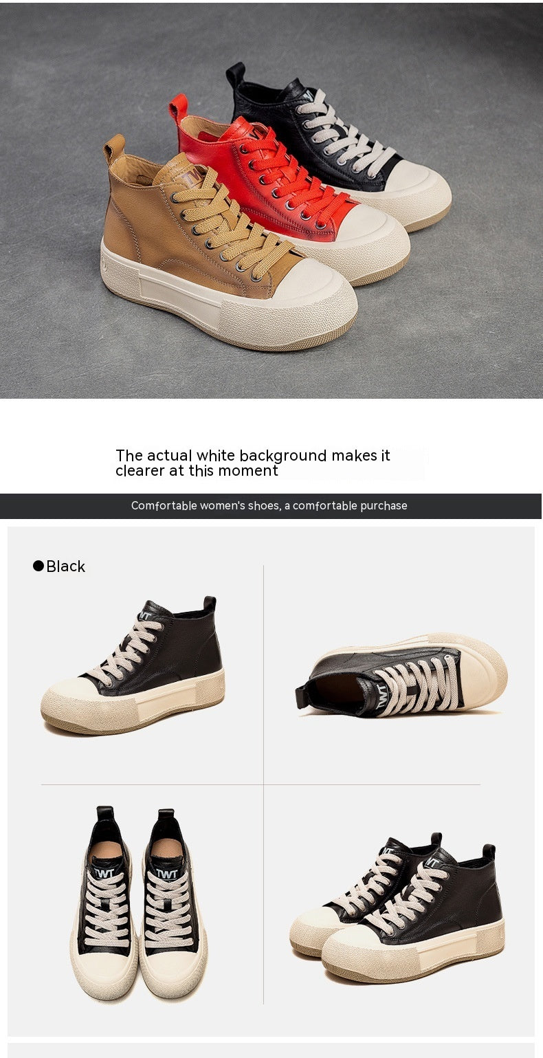 High-top Casual Sneakers First Layer Cowhide Toe Box Women's Shoes Vintage