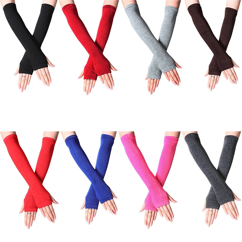 Y2K Fashion Women Girls Striped Elbow Gloves Warmer Knitted Long Fingerless Gloves