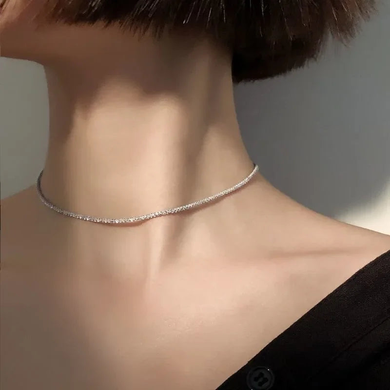 LATS Popular Silver Colour Sparkling Clavicle Chain Choker Necklace Collar For Women Fine Jewelry Wedding Party Birthday Gift