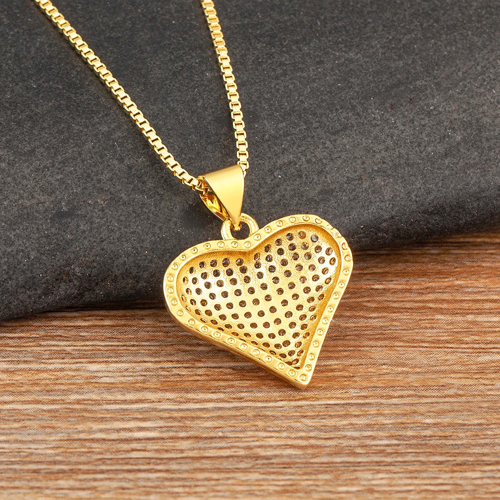 Nidin Classic Romantic Lucky Chain Necklaces for Women Gold Plated Cubic Zirconia Love Heart Pendant Neck Jewelry Wedding Gifts