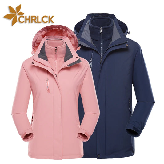 CHRLCK 3 In 1 Thick Hiking Jacket Waterproof Winter Windbreaker Outdoor Warm Camping Jacket Men Women Couples Windproof Coat