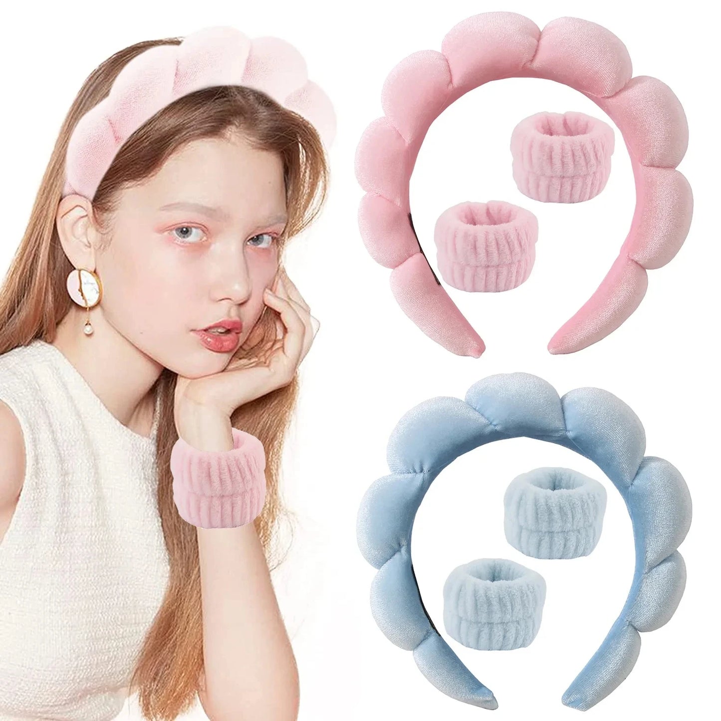 Sponge Headbands for Women Girls Puffy Hair Band Makeup Bubble Terry Cloth Co Spa Retro Hairband Women Hair Accessories Headwear