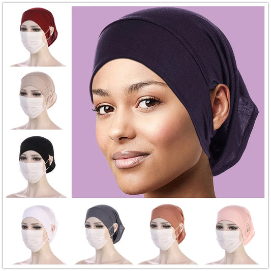 Women's Hijab Islamic Under Scarf Ready Solid Color Undercap With Ear Hole