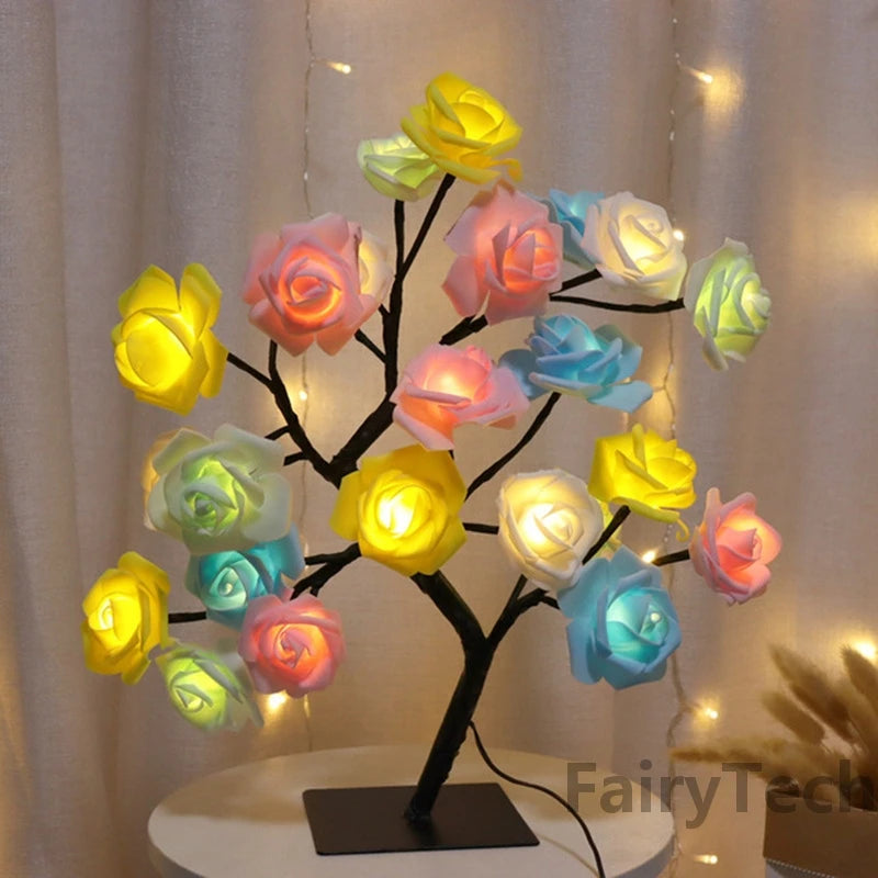 LED Rose Flower Table Lamp USB Christmas Tree Fairy Lights Night Lights Home Party Wedding Bedroom Decoration Mother's Day Gift