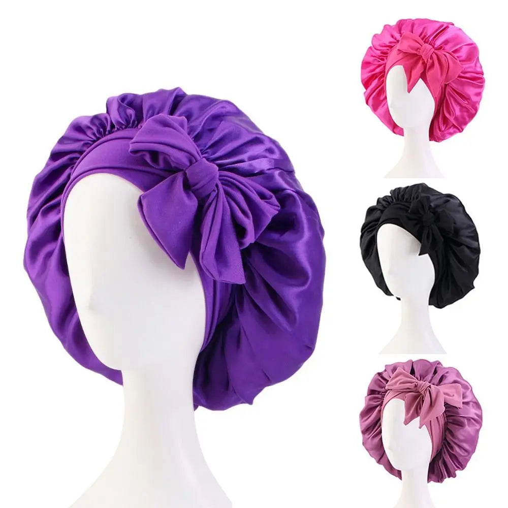 Turban Bonnet Sleeping Cap Headwear Satin With Headband Silk Nightcap Wide Band Hair Care Sleep Hat Women Children