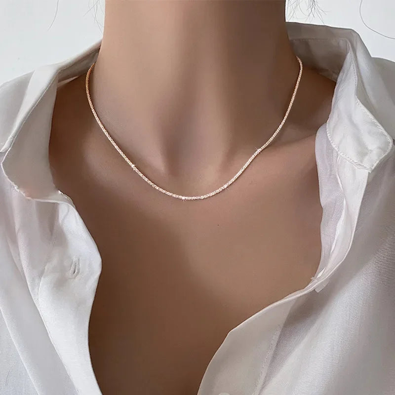 LATS Popular Silver Colour Sparkling Clavicle Chain Choker Necklace Collar For Women Fine Jewelry Wedding Party Birthday Gift