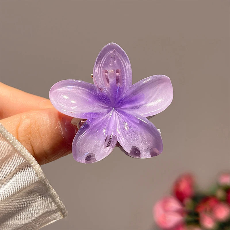 6Pcs Hawaiian Gradient Hair Clips Flower Hair Claws Small Size Fashion Headwear Hairpin Crab Barrette Hair Accessories for Women