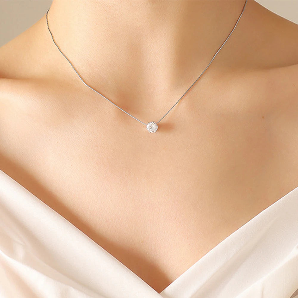 Stainless Steel Shiny Clear Zircon Necklace for Women Minimalist Choker Neck Chains Fashion Delicate Jewelry Gift Wholesale