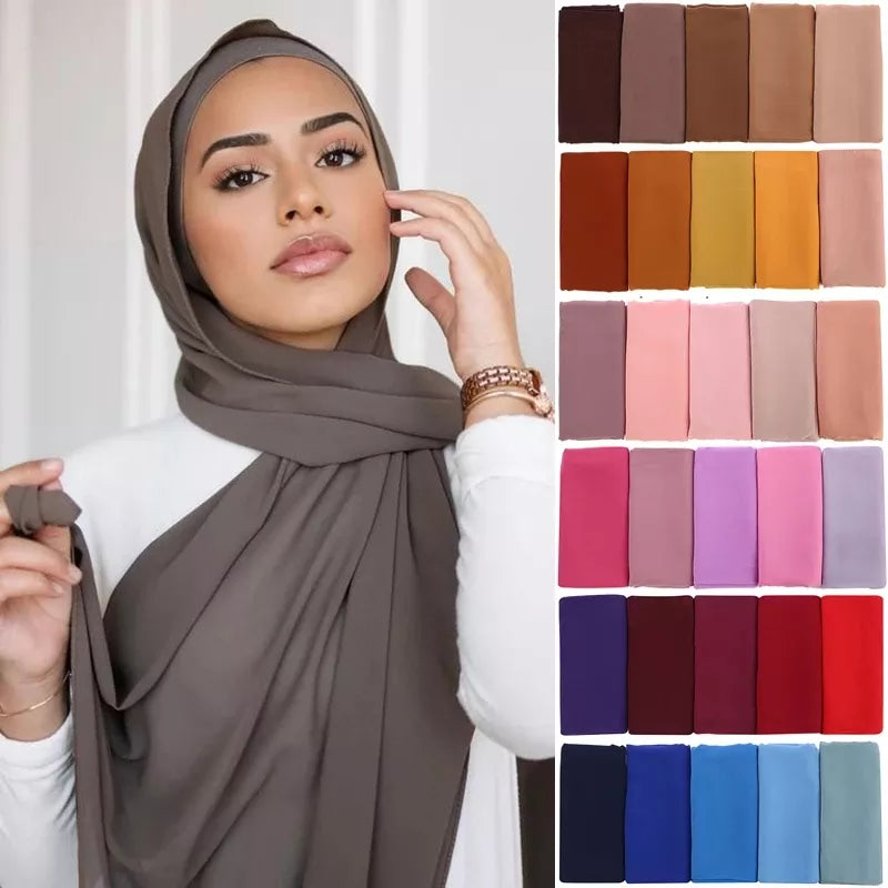 Muslim Chiffon Hijab Scarf Women Long Solid Color Head Wrap