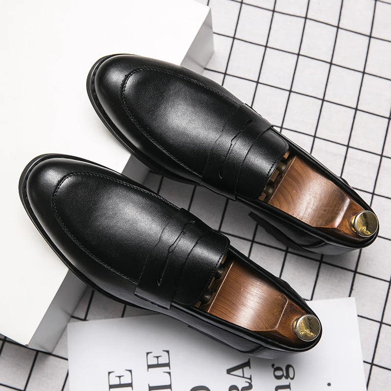 Evening Dress Men Shoes High Quality Black New Stylish Design Slip-on Shoes Casual Formal Office Leather Shoes Luxury Career