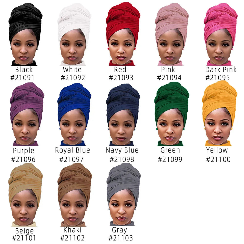 Women Decorative Head Wrap African Stretch Hijab Tie For Sleeping Muslim Plains Jersey Scarf Turban Wrap