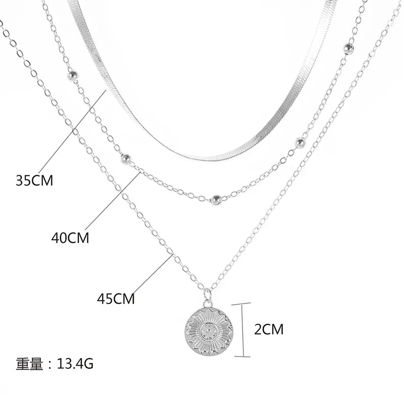 925 Sterling Silver Three-Layer Round Necklace Simple Snake Chain Charm Ball Chain Party Wedding Gift Women's Exquisite Jewelry