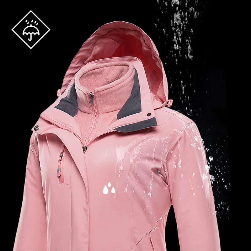 CHRLCK 3 In 1 Thick Hiking Jacket Waterproof Winter Windbreaker Outdoor Warm Camping Jacket Men Women Couples Windproof Coat