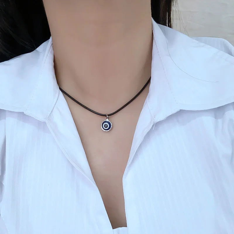 Simple Evil Eye Thin Pendant Jewelry Necklace for Women Turkish Lucky Fashion Silver Color Choker Chain Heart Friendship Gifts