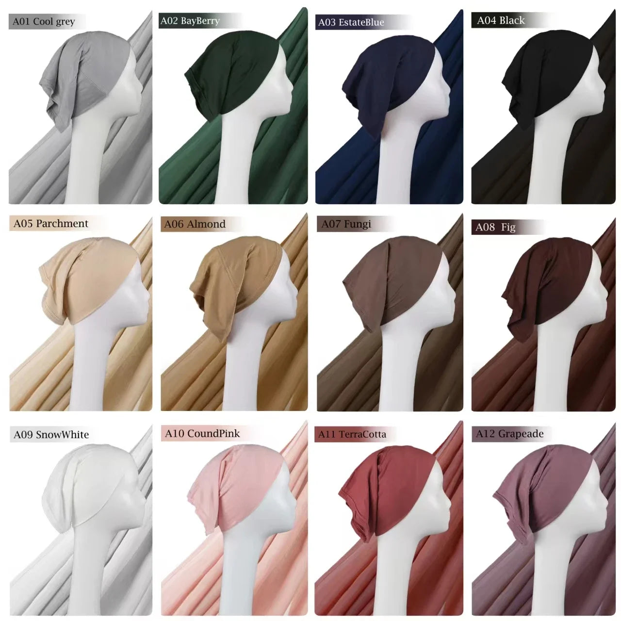 Viscose Hijab Set Matching Color Cap Plain Cotton Modal Muslim