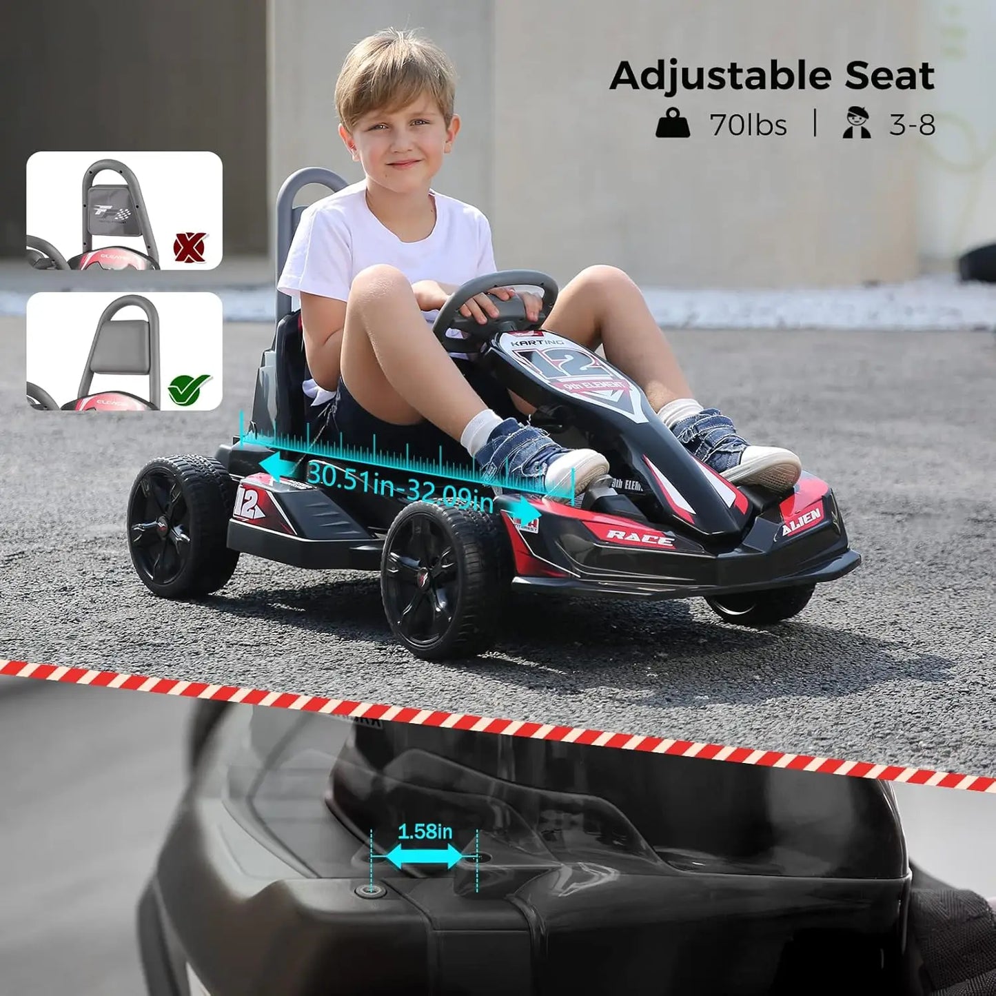 Electric Go Kart for Kids, 12V 2WD Battery Powered Ride On Cars with Parent Remote Control for Boys Girls,Vehicle Toy Gi