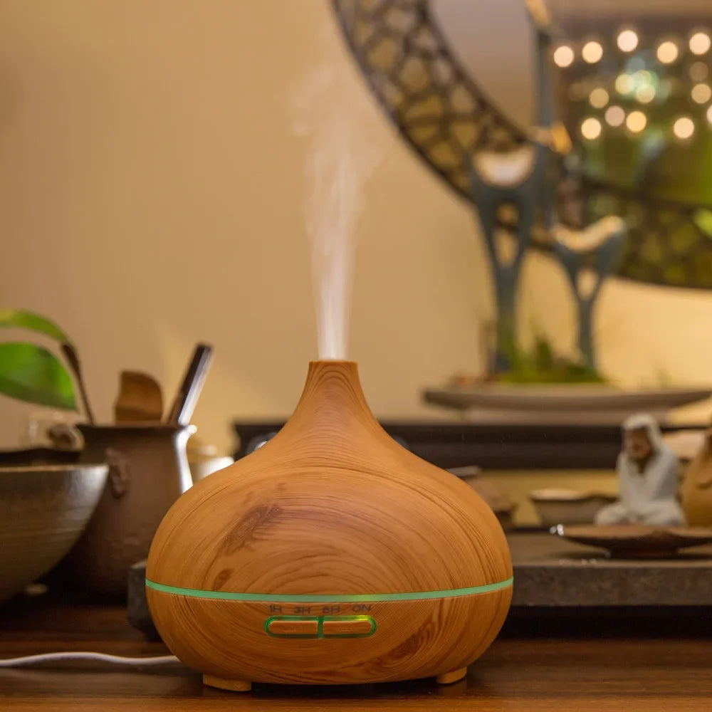 High Quality 500ml Aroma Essential Oil Diffuser Wood Grain Air Humidifier Aromatherapy Ultrasonic Remote Control Home Bedroom