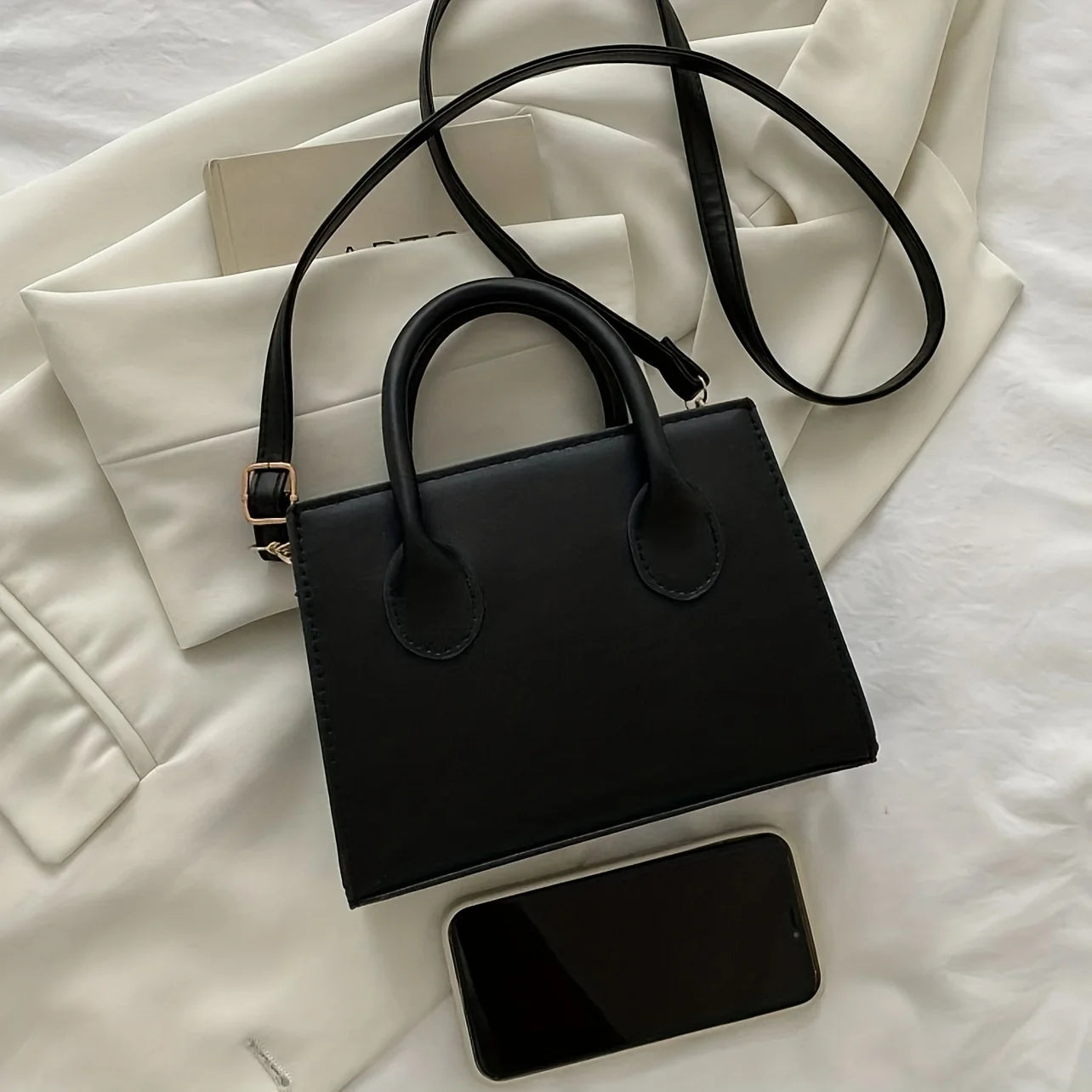 Minimalist Black Small Square Abg, All-Match Top Handle Purse, Classic Shoulder Bag For Work