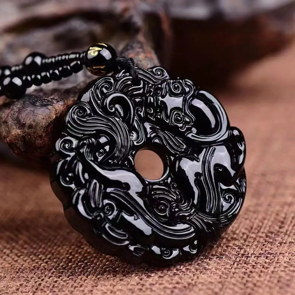 Green Jade Hand-Carved Dragon Hollow Jade Pendant Necklace Fashion Chinese Amulet Women Man'S Lucky Necklace Jewelry Gift