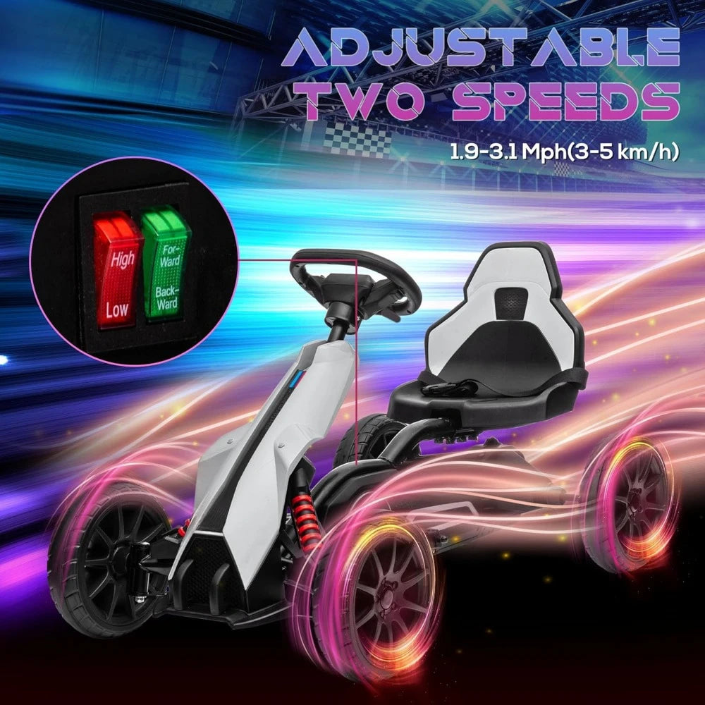 12V Electric Go Kart for Kids, Outdoor Ride-On with Forward Backward Drive & Adjustable Speed, White