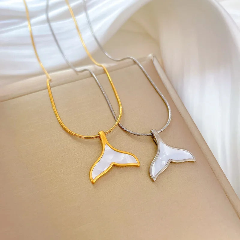 316L Stainless Steel New White Shell Mermaid Tail Lucky Beautiful Pendant Necklace Valentine's Day Gift For Girlfriend