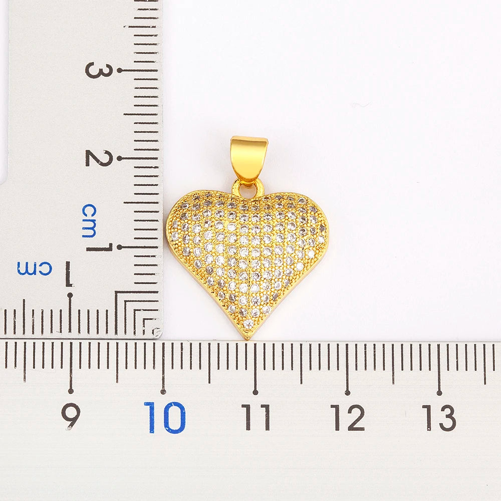 Nidin Classic Romantic Lucky Chain Necklaces for Women Gold Plated Cubic Zirconia Love Heart Pendant Neck Jewelry Wedding Gifts