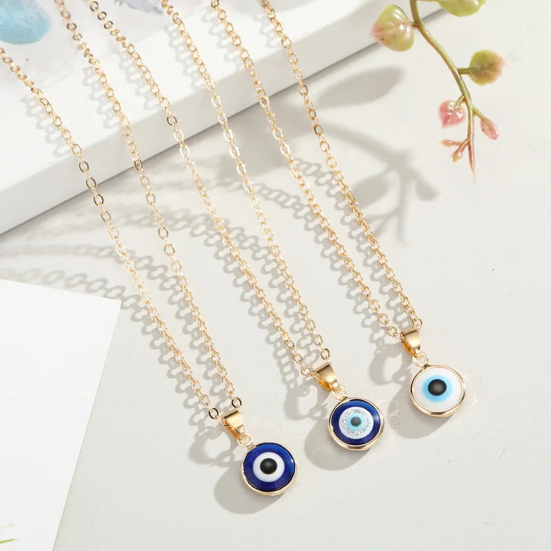 Simple Evil Eye Thin Pendant Jewelry Necklace for Women Turkish Lucky Fashion Silver Color Choker Chain Heart Friendship Gifts