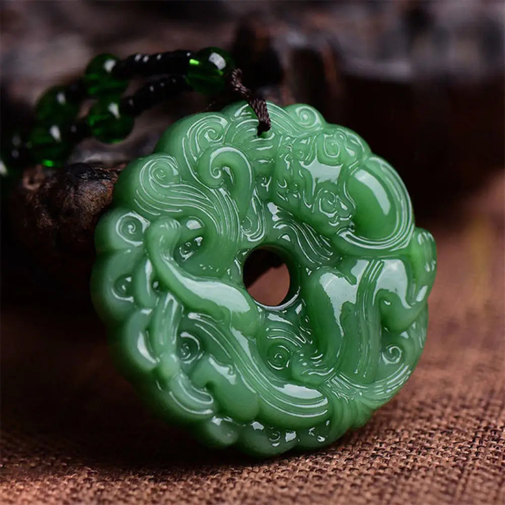 Green Jade Hand-Carved Dragon Hollow Jade Pendant Necklace Fashion Chinese Amulet Women Man'S Lucky Necklace Jewelry Gift