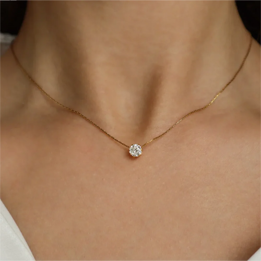 Gold Plated Stainless Steel Dainty Minimalist Zircon Charm Anti Tarnish Chain Round Clear Cz Stone Necklace for Women Jewelry