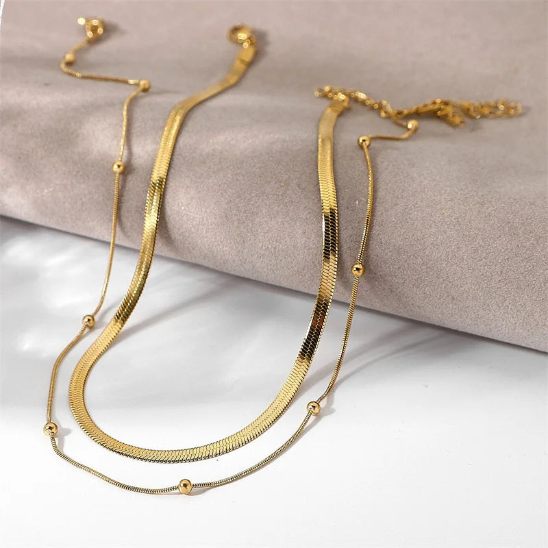 New 2024 Stainless Steel Double Layered Stacking Chain Necklace Women Woman's Choker Jewelry Necklace for Women Gifts Wholesale