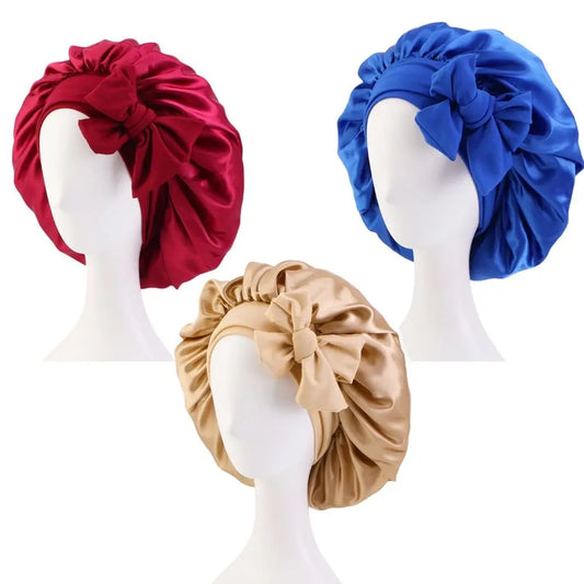 Turban Bonnet Sleeping Cap Headwear Satin With Headband Silk Nightcap Wide Band Hair Care Sleep Hat Women Children