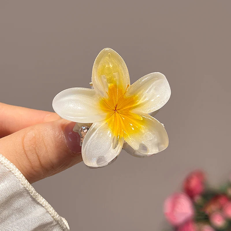 6Pcs Hawaiian Gradient Hair Clips Flower Hair Claws Small Size Fashion Headwear Hairpin Crab Barrette Hair Accessories for Women