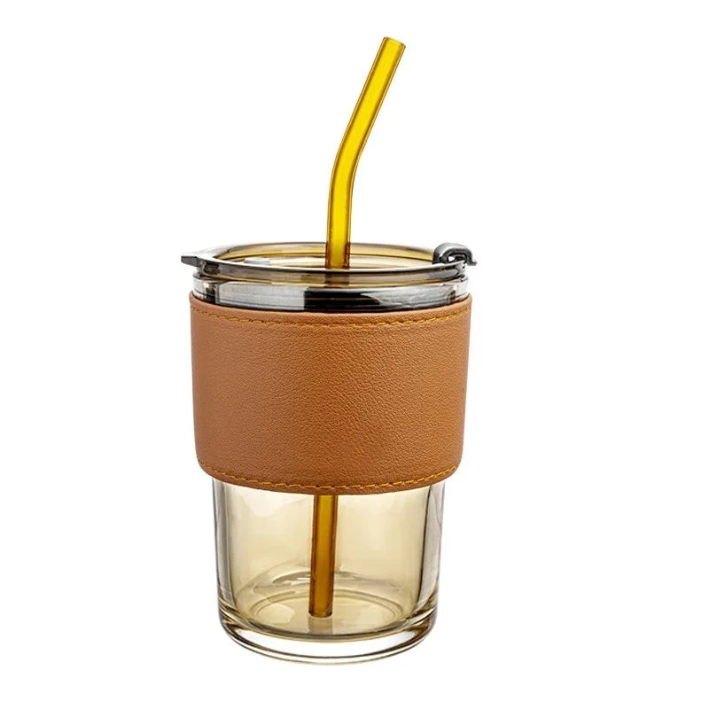 Cup with Straw Small Gift Coffee Cup Double Drinking Cup with Hand Gift Net Red Water Cup Bamboo Joint Cup Ins Glass