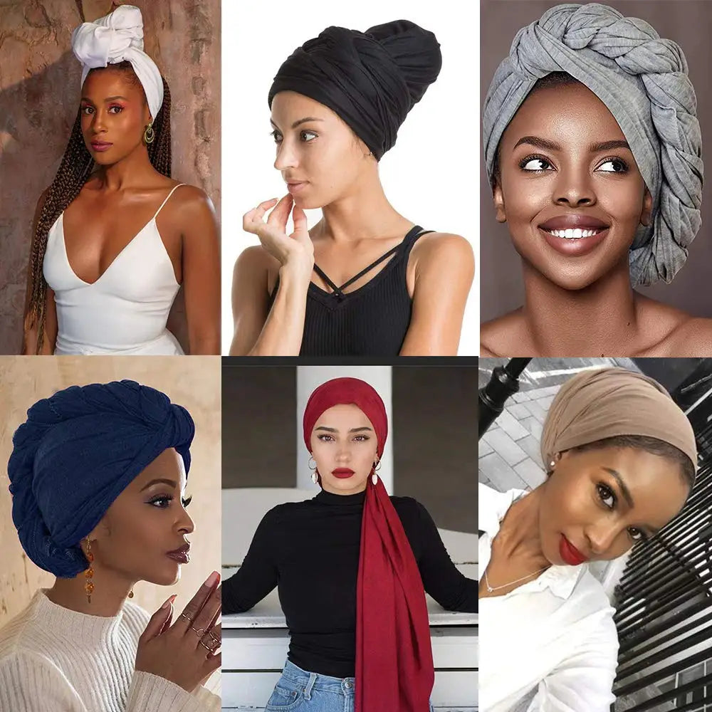 Women Decorative Head Wrap African Stretch Hijab Tie For Sleeping Muslim Plains Jersey Scarf Turban Wrap