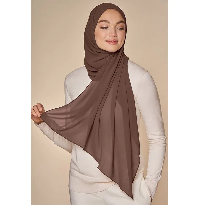 Muslim Chiffon Hijab Scarf Women Long Solid Color Head Wrap