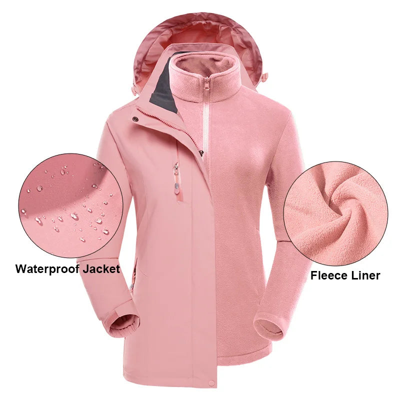 CHRLCK 3 In 1 Thick Hiking Jacket Waterproof Winter Windbreaker Outdoor Warm Camping Jacket Men Women Couples Windproof Coat