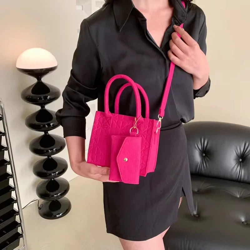 Korean Version Minimalist Embossed Felt Lightweight Handbag 2024 New Single Shoulder Diagonal Span Two-Piece Bag For Women