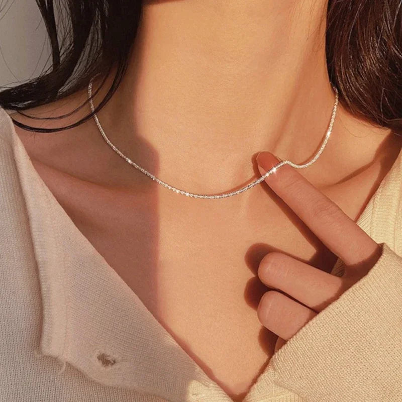 LATS Popular Silver Colour Sparkling Clavicle Chain Choker Necklace Collar For Women Fine Jewelry Wedding Party Birthday Gift