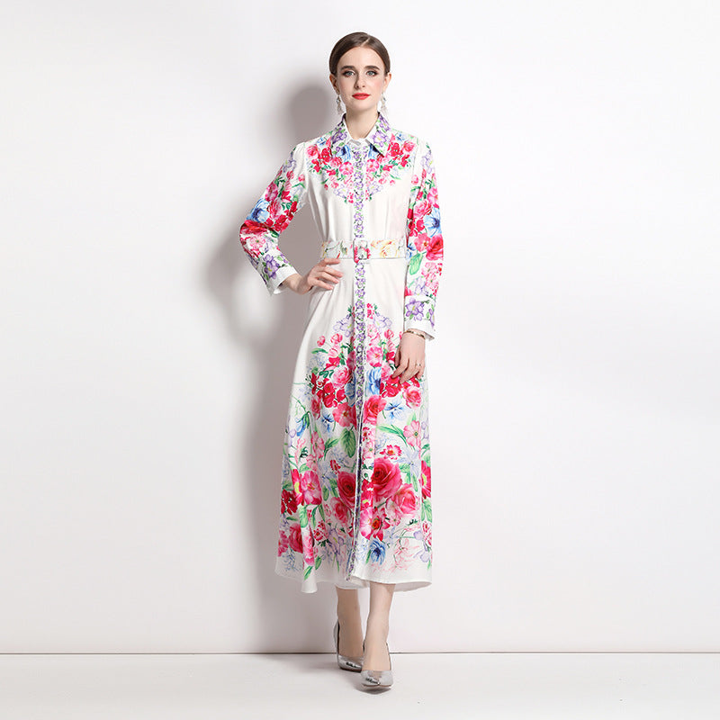 Vacation Style Printed Shirt Elegant Socialite Dress